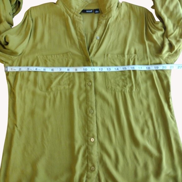A New Approach Top Large Long Tab Sleeves Pockets Mustard Green - Picture 4 of 13
